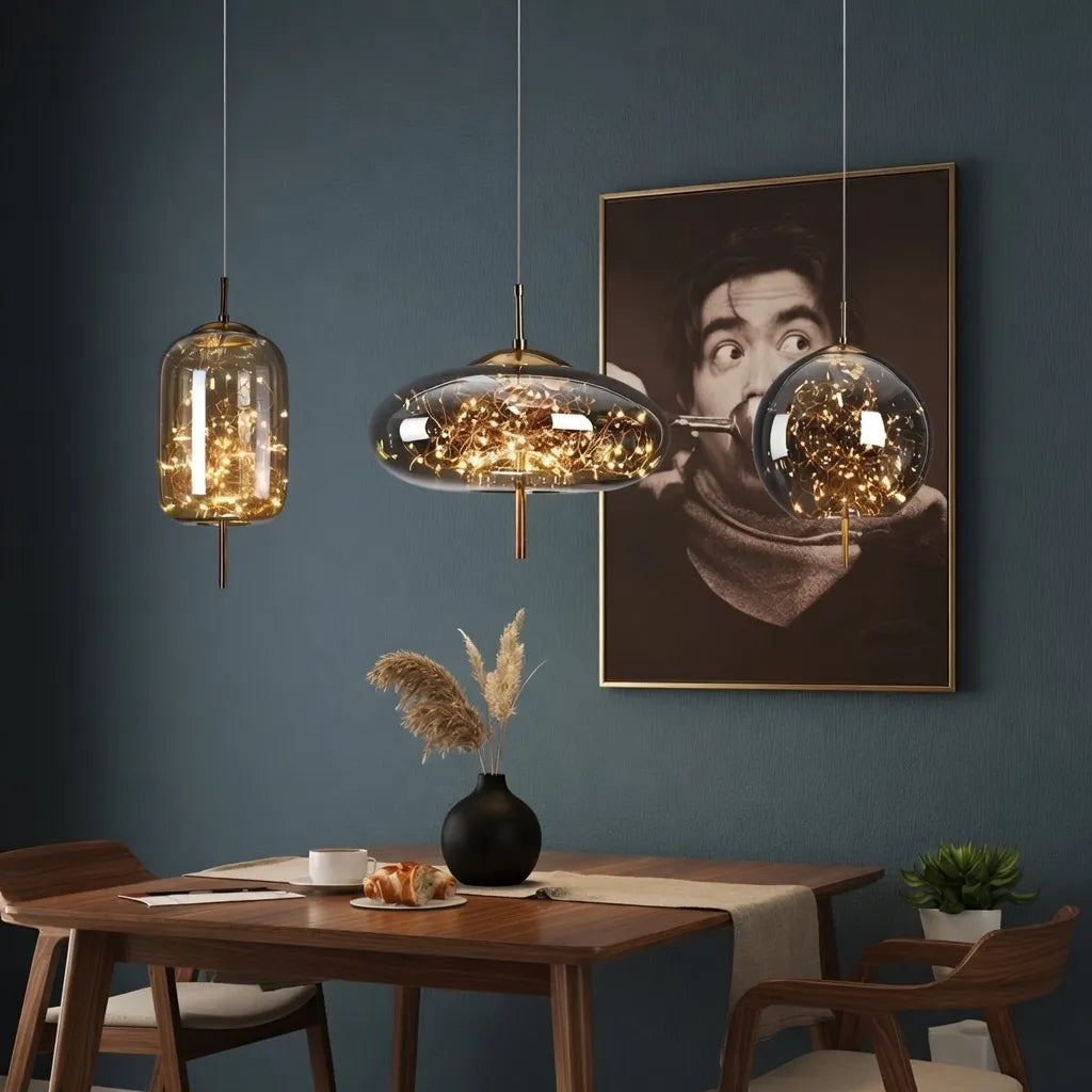 Pendant Light with Sculptural Glass Forms and Adjustable Suspension for Contemporary Dining