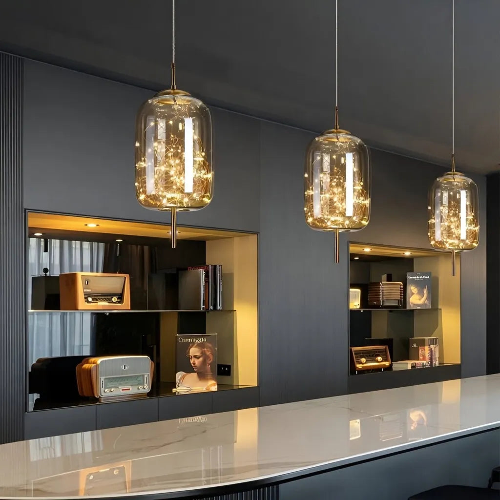 Pendant Light with Sculptural Glass Forms and Adjustable Suspension for Contemporary Dining