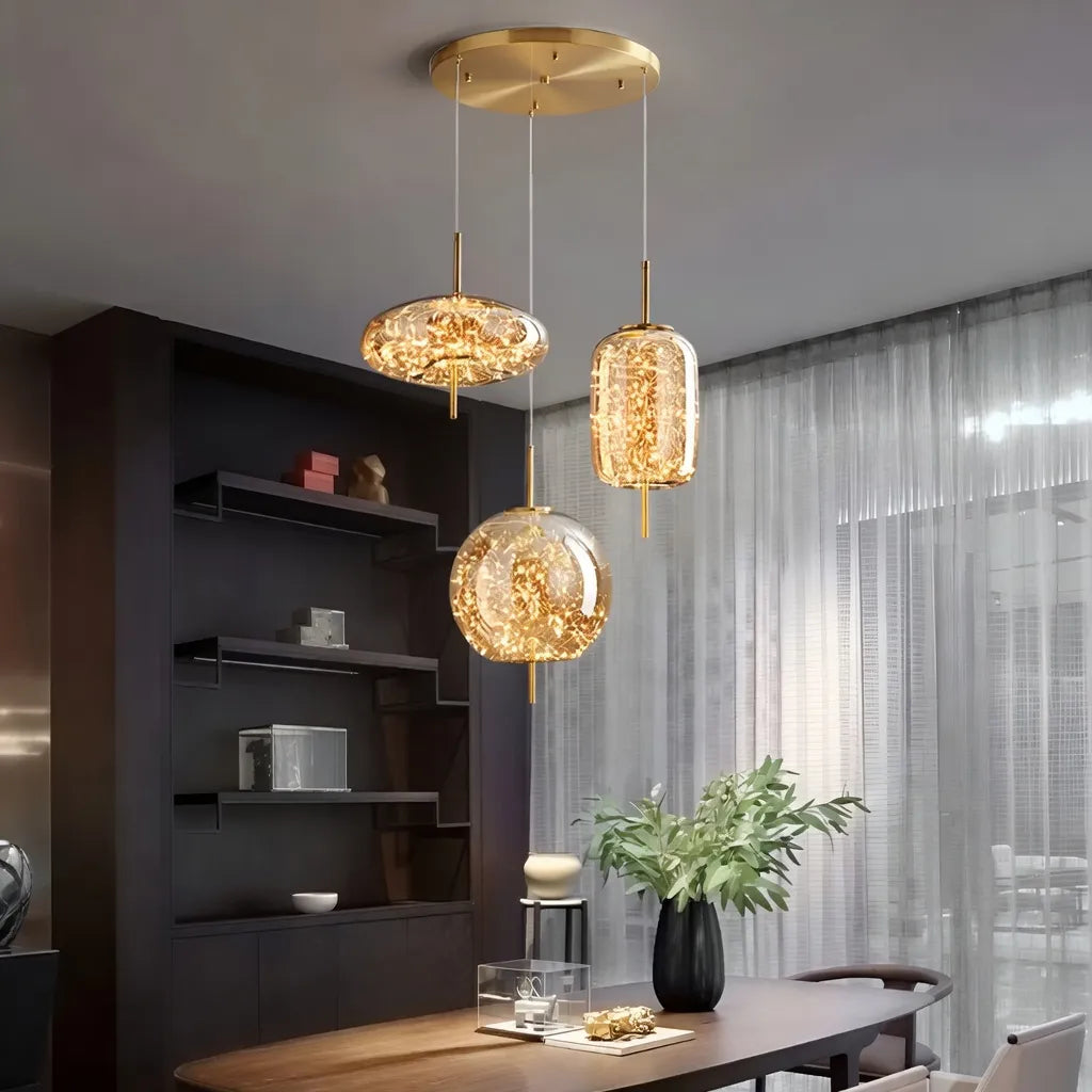 Pendant Light with Sculptural Glass Forms and Adjustable Suspension for Contemporary Dining