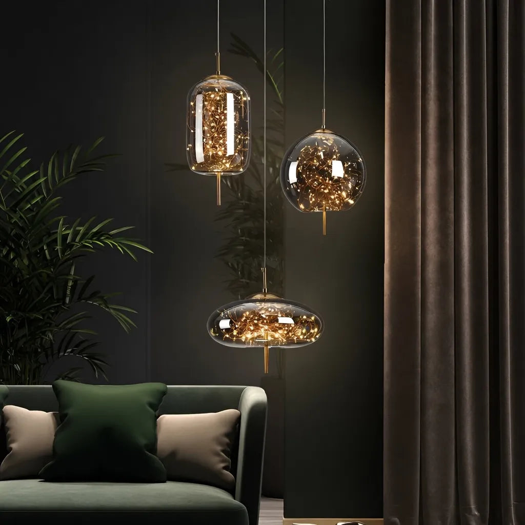Pendant Light with Sculptural Glass Forms and Adjustable Suspension for Contemporary Dining