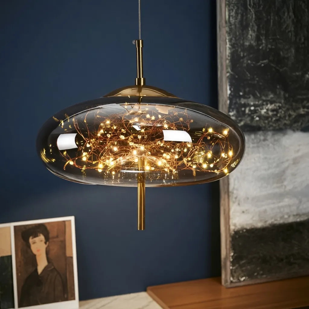Pendant Light with Sculptural Glass Forms and Adjustable Suspension for Contemporary Dining