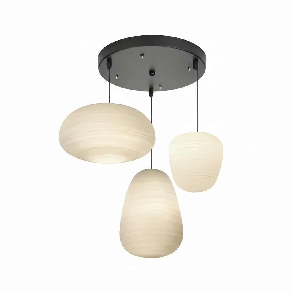 Suspension avec verre opalin nervuré et suspension réglable