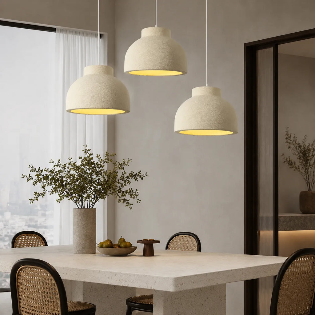 Pendant Light with Sculptural Dome Shade and Organic Finish for Dining Room