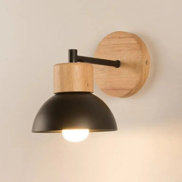 Lounge Wall Lights with Natural Wood and Iron Frame Modern Bedside Sconce