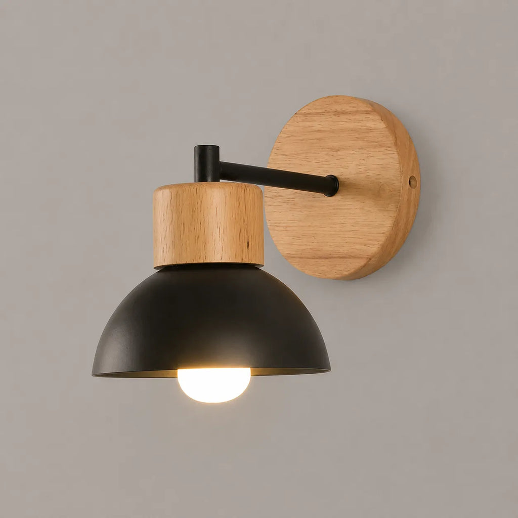 Lounge Wall Lights with Natural Wood and Iron Frame Modern Bedside Sconce