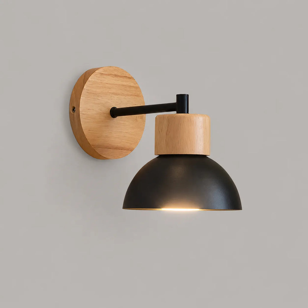 Lounge Wall Lights with Natural Wood and Iron Frame Modern Bedside Sconce