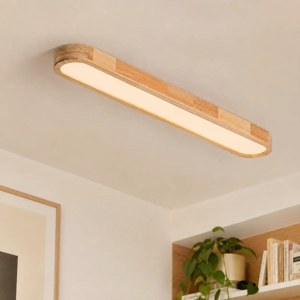 Plafonnier LED avec détail en bois linéaire pour chambre, salon, salle à manger et cuisine