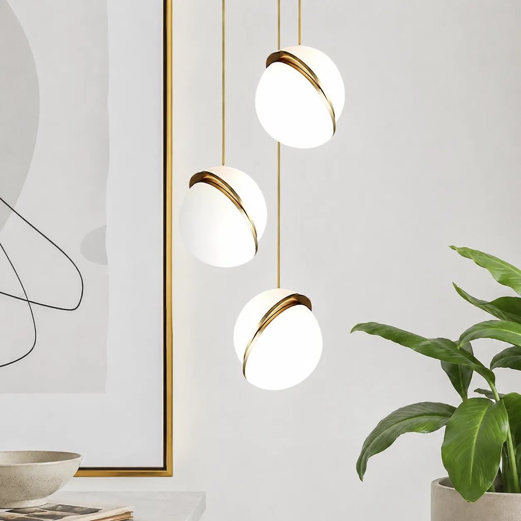 Pendant Light with Modern Brass Globe and Acrylic Diffuser