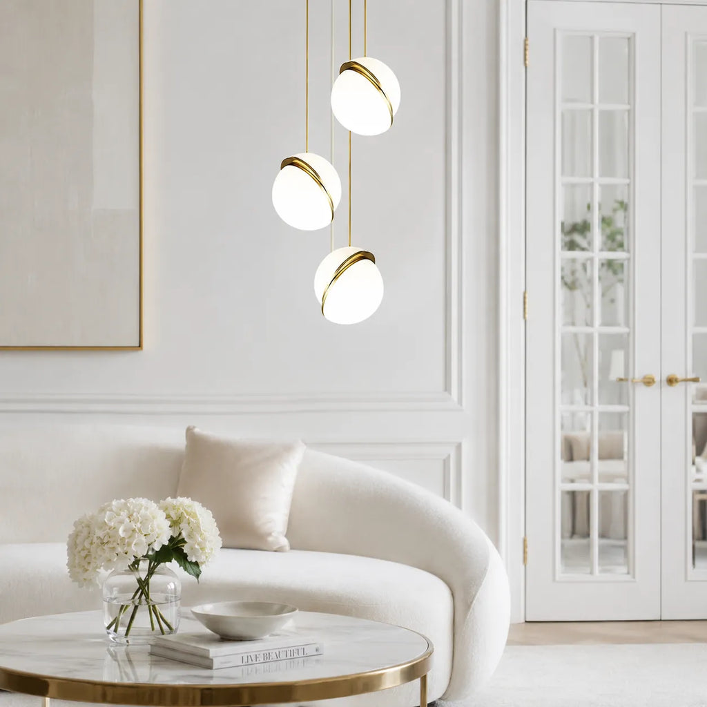 Pendant Light with Modern Brass Globe and Acrylic Diffuser