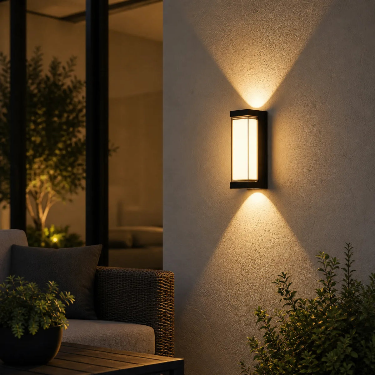 Applique murale d’extérieur avec diffuseur en acrylique dépoli et éclairage LED vers le haut et vers le bas