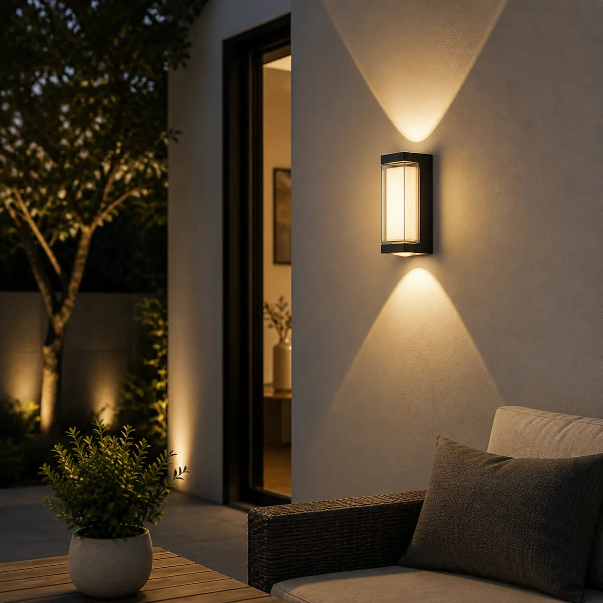 Applique murale d’extérieur avec diffuseur en acrylique dépoli et éclairage LED vers le haut et vers le bas