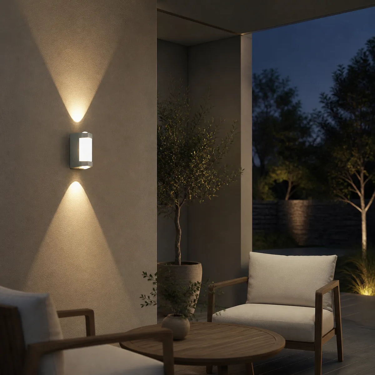 Applique murale d’extérieur avec diffuseur en acrylique dépoli et éclairage LED vers le haut et vers le bas