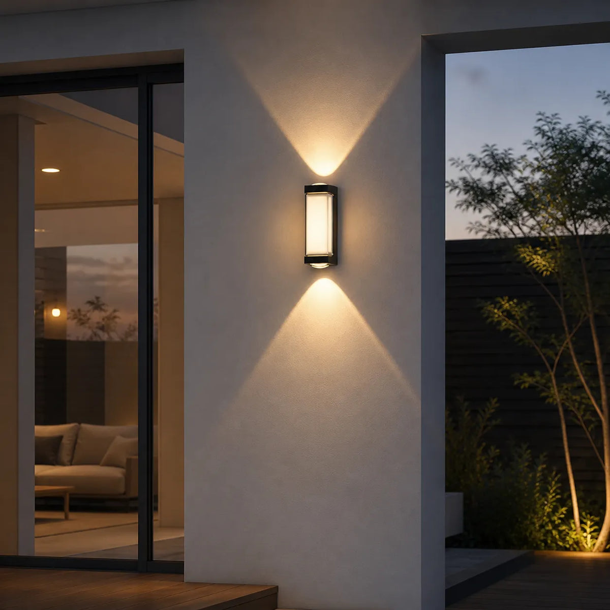 Applique murale d’extérieur avec diffuseur en acrylique dépoli et éclairage LED vers le haut et vers le bas