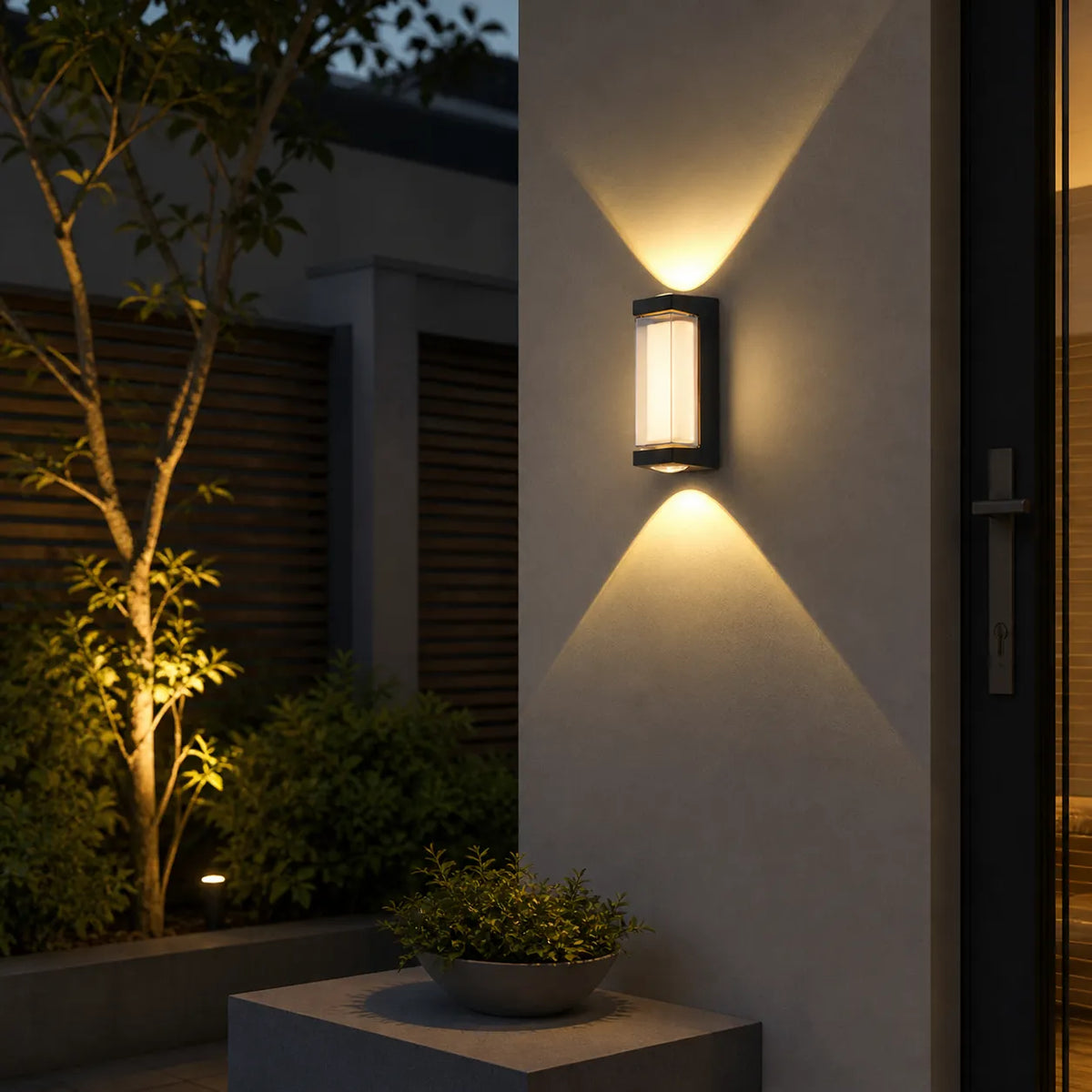 Applique murale d’extérieur avec diffuseur en acrylique dépoli et éclairage LED vers le haut et vers le bas