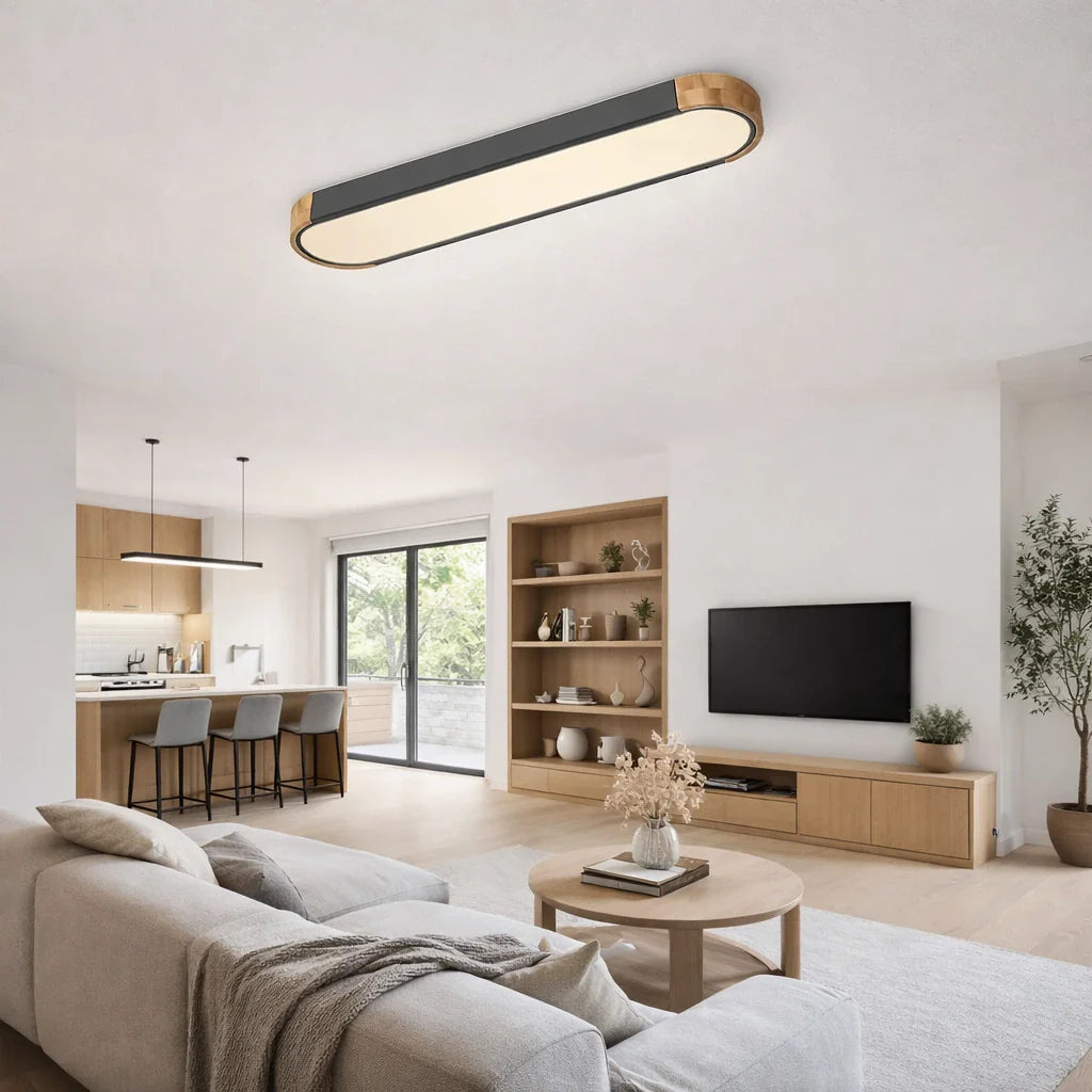 LED-Deckenleuchte mit ovalem Akzent aus Holz