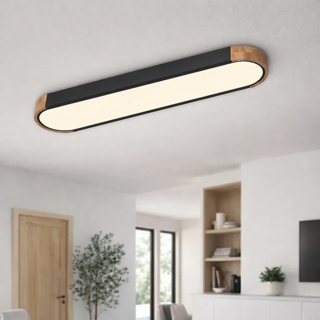 LED-Deckenleuchte mit ovalem Akzent aus Holz