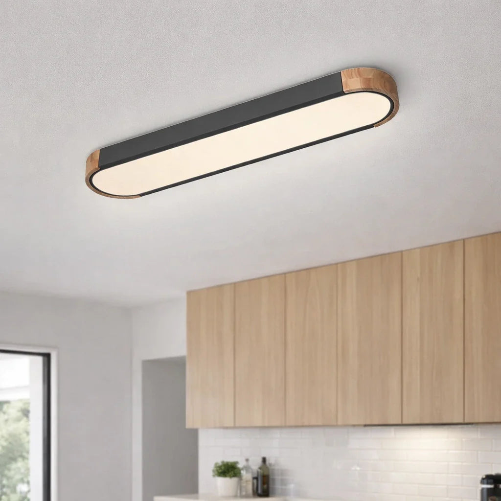 LED-Deckenleuchte mit ovalem Akzent aus Holz