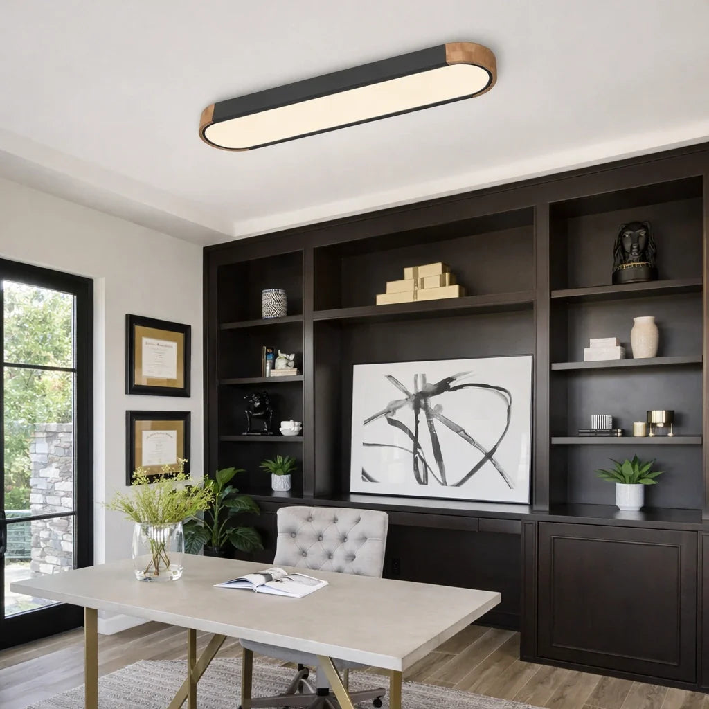 LED-Deckenleuchte mit ovalem Akzent aus Holz