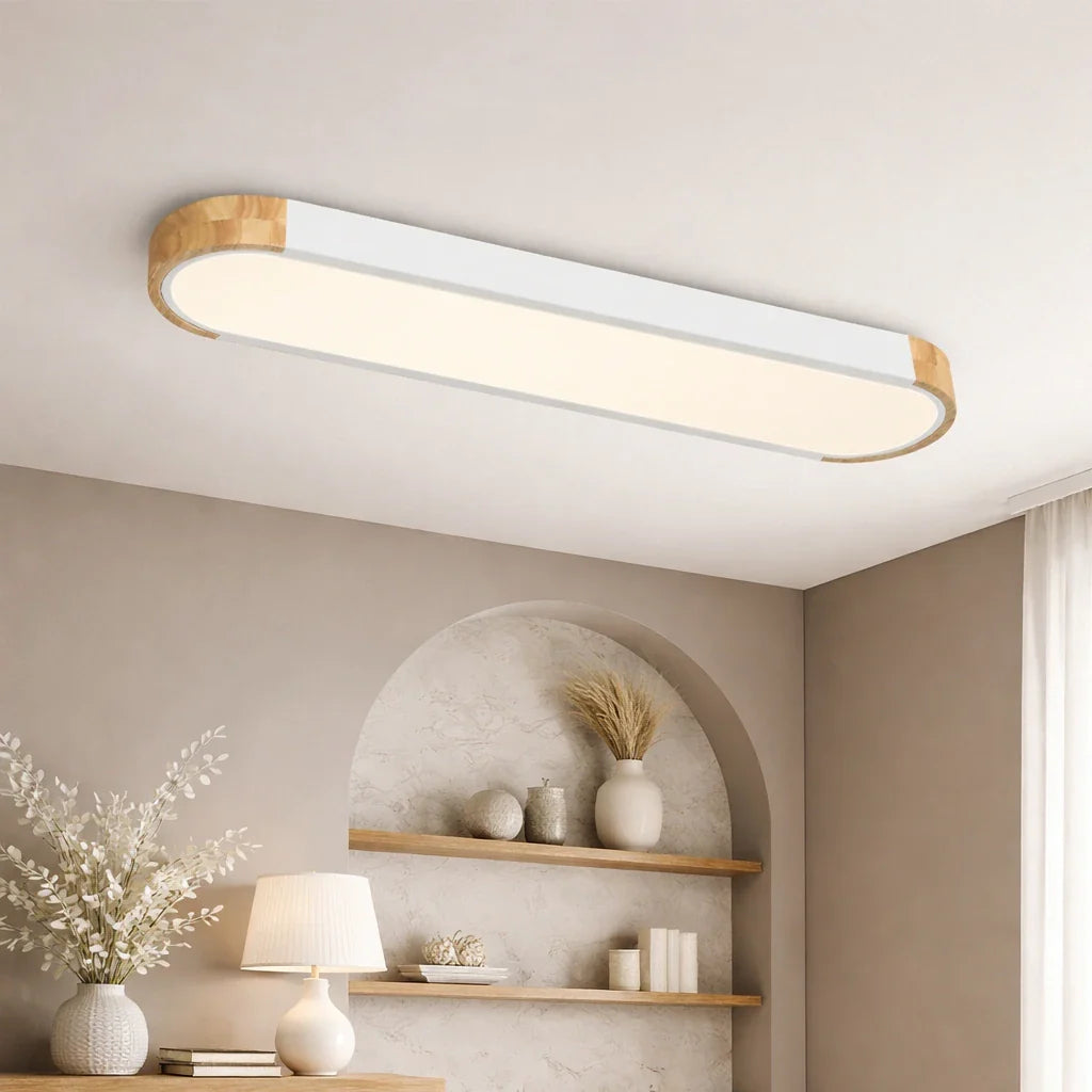 LED-Deckenleuchte mit ovalem Akzent aus Holz