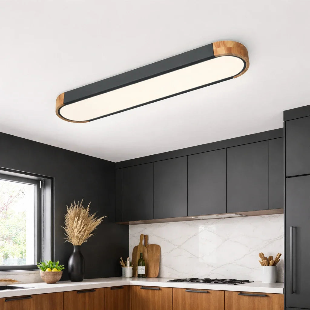 LED-Deckenleuchte mit ovalem Akzent aus Holz