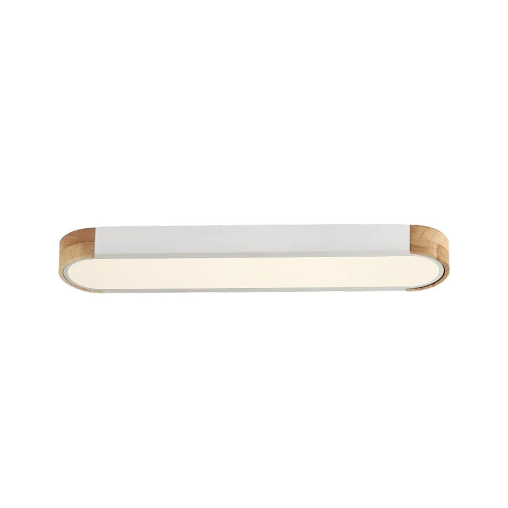Plafoniera LED a conchiglia con dettaglio ovale in legno, aderente al soffitto