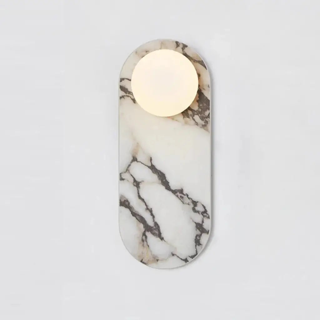 Aplique de pared con placa trasera de mármol y globo de vidrio, iluminación moderna de mediados de siglo