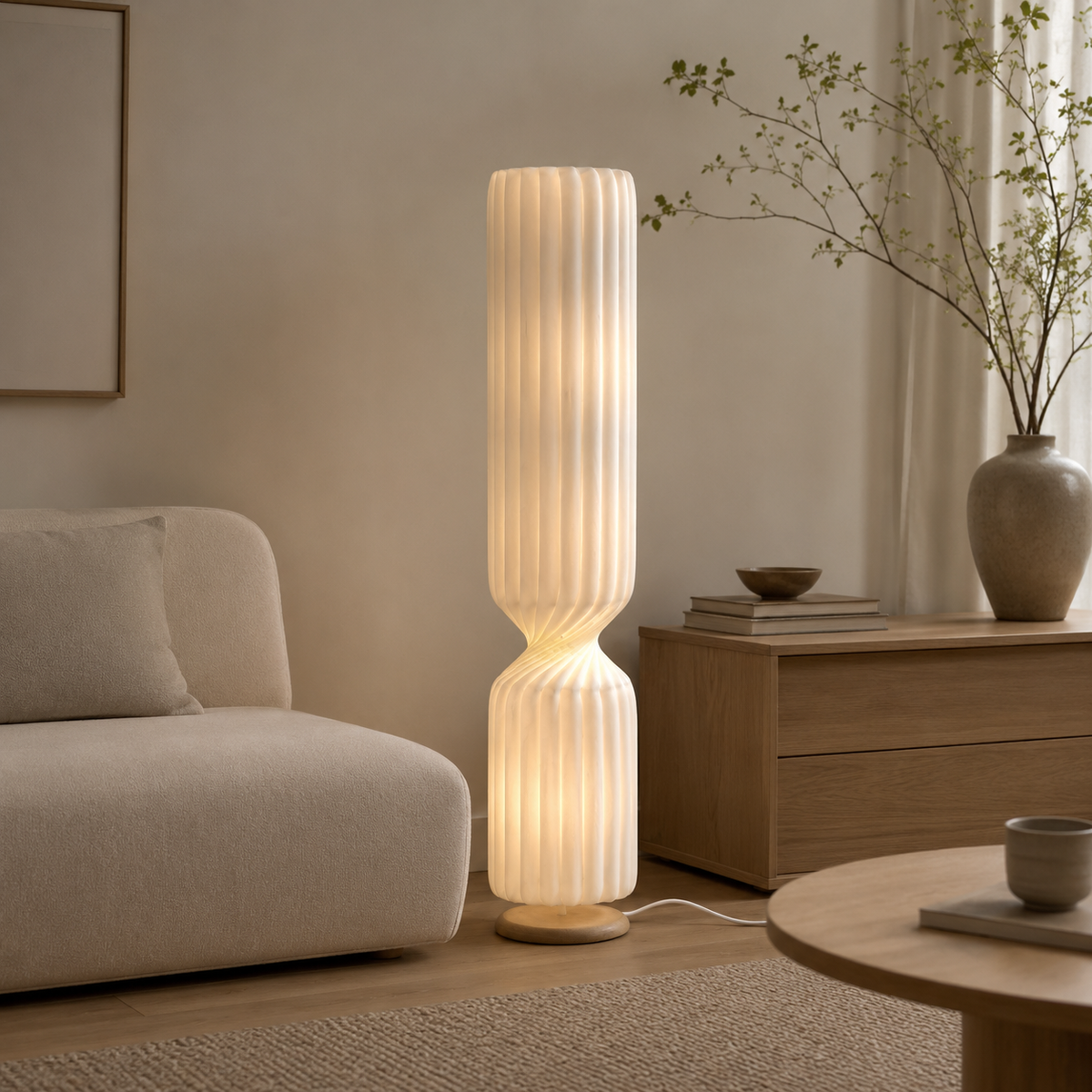 Floor Lamp with Pleated Fabric Shade and Polished Chrome Finish