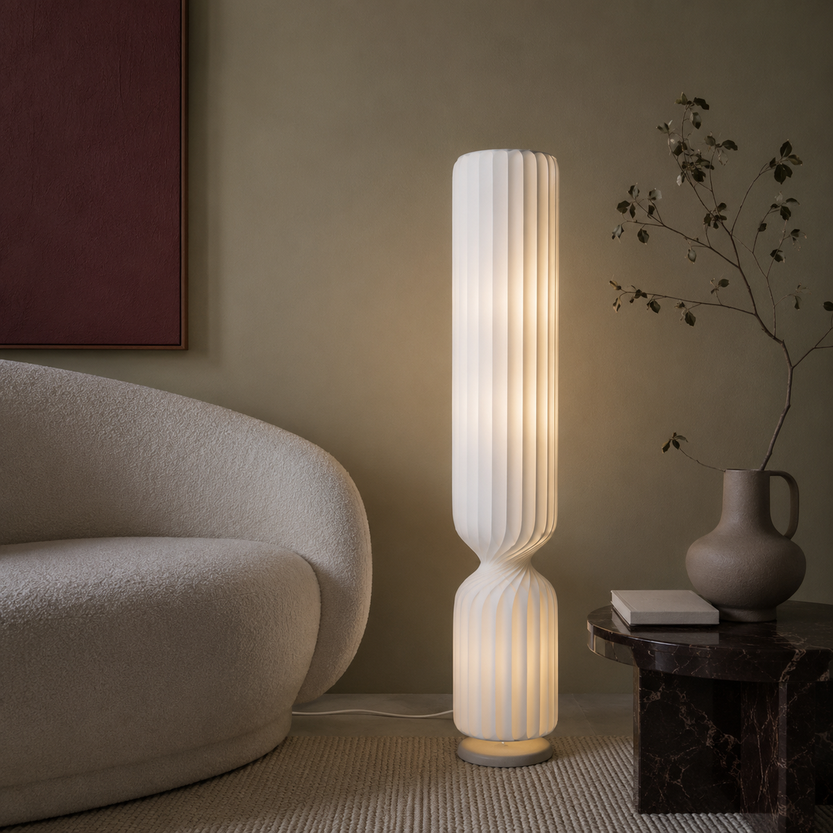 Floor Lamp with Pleated Fabric Shade and Polished Chrome Finish