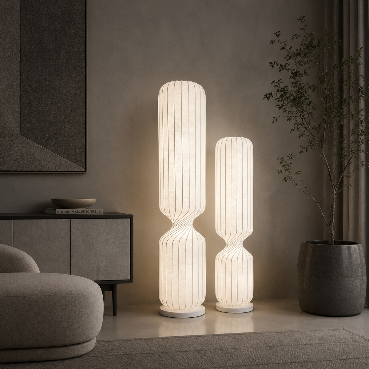 Floor Lamp with Pleated Fabric Shade and Polished Chrome Finish