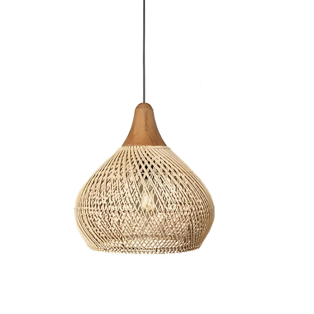 Luminaire suspendu en rotin tissé à la main, à tissage ajouré et à douce lumière d’ambiance