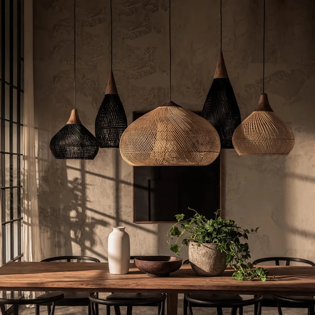 Handwoven Rattan Pendant Light with Open-Weave Design and Warm Ambient Glow