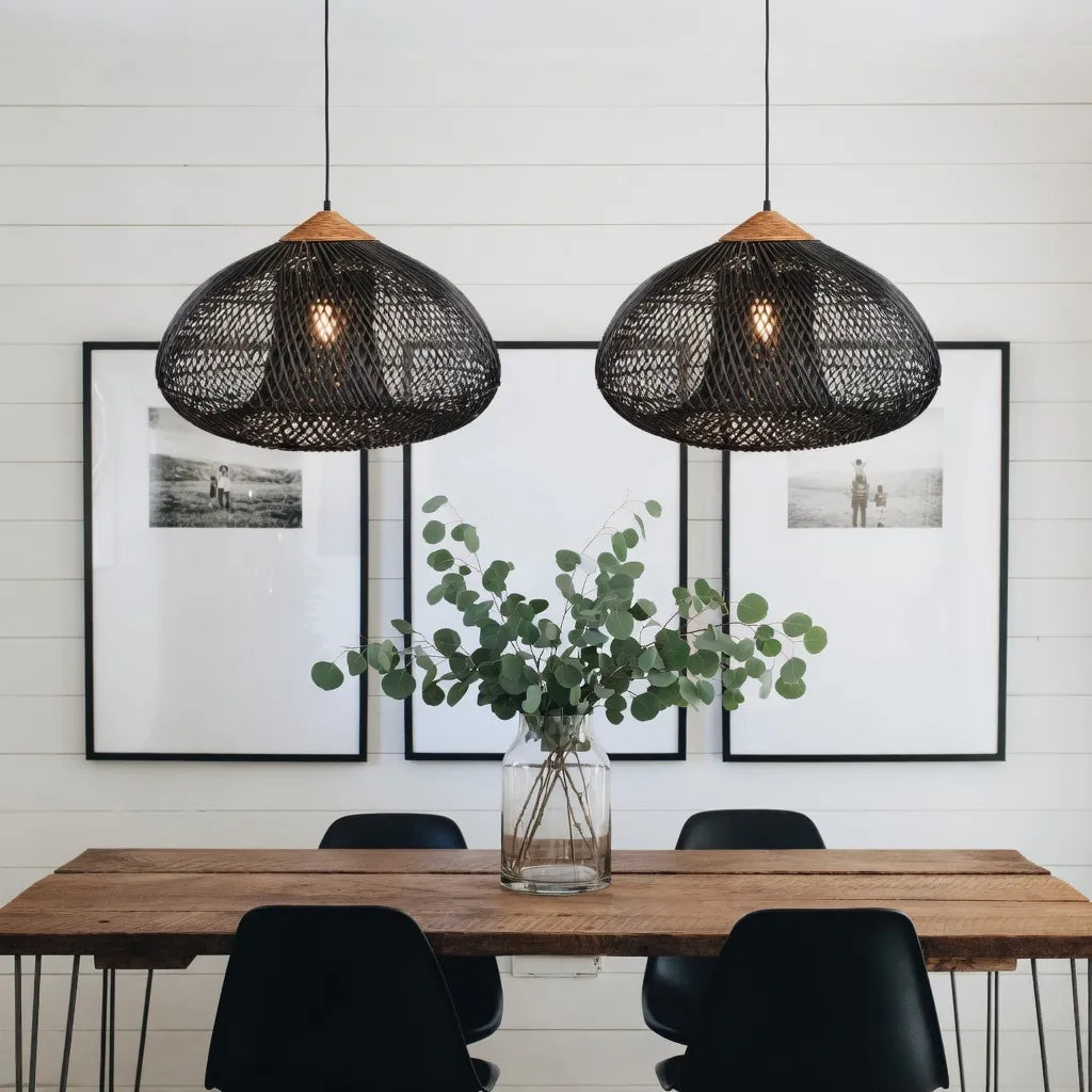 Handwoven Rattan Pendant Light with Open-Weave Design and Warm Ambient Glow