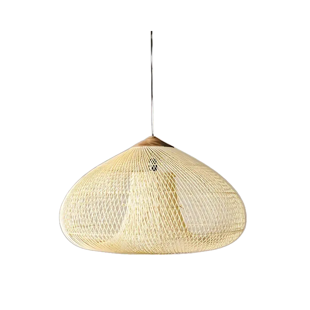 Handwoven Rattan Pendant Light with Open-Weave Design and Warm Ambient Glow