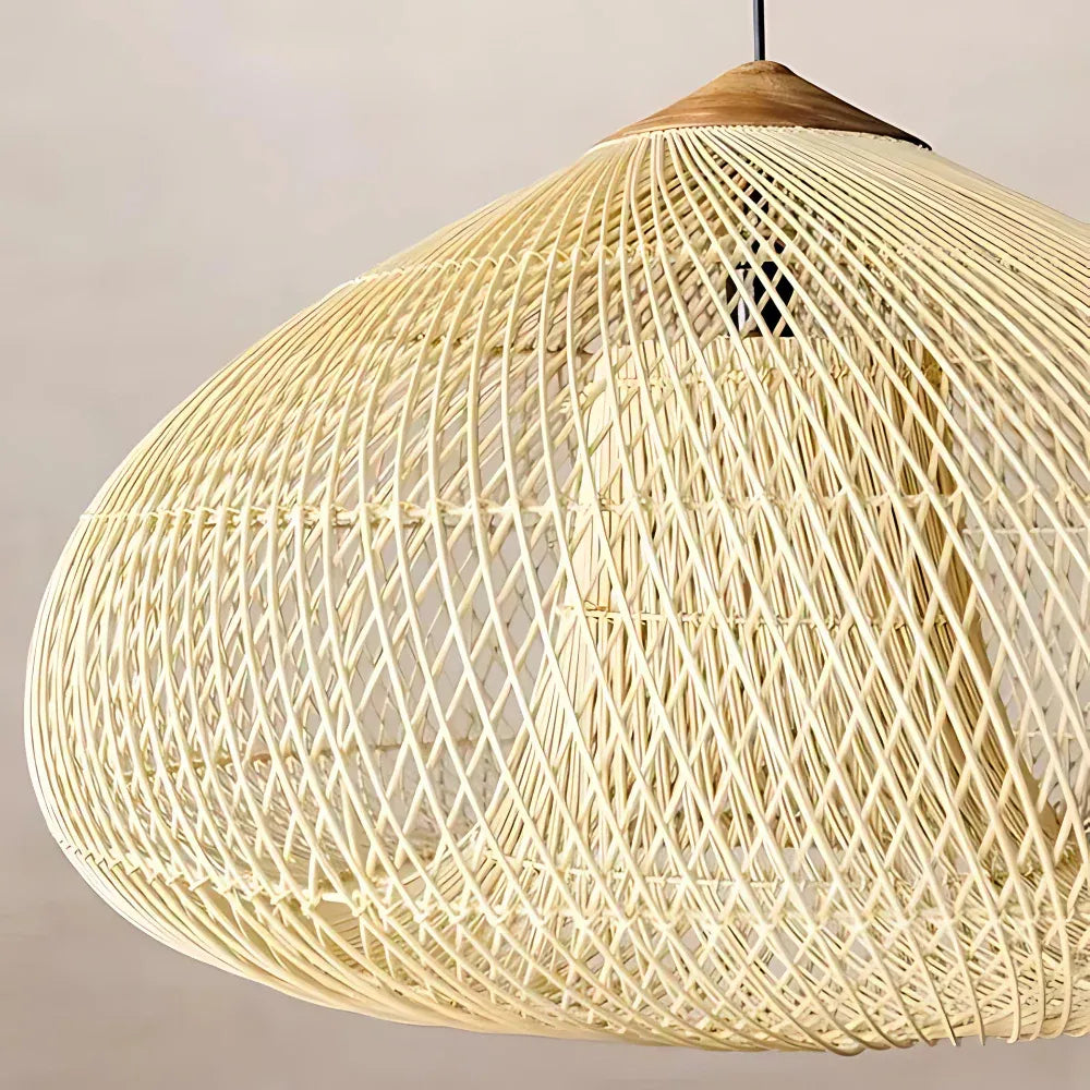 Handwoven Rattan Pendant Light with Open-Weave Design and Warm Ambient Glow