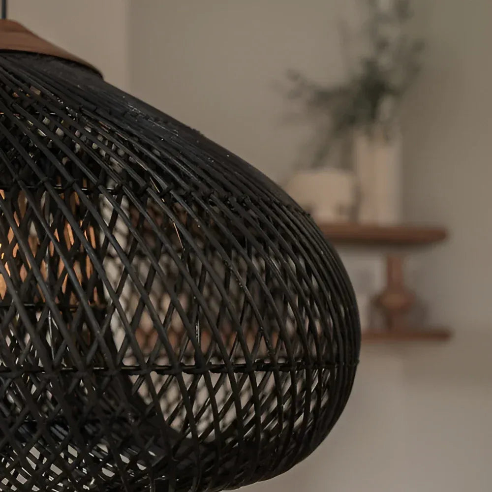 Handwoven Rattan Pendant Light with Open-Weave Design and Warm Ambient Glow