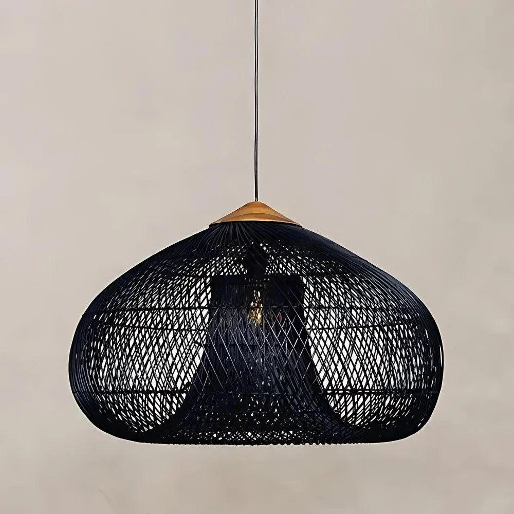 Handwoven Rattan Pendant Light with Open-Weave Design and Warm Ambient Glow