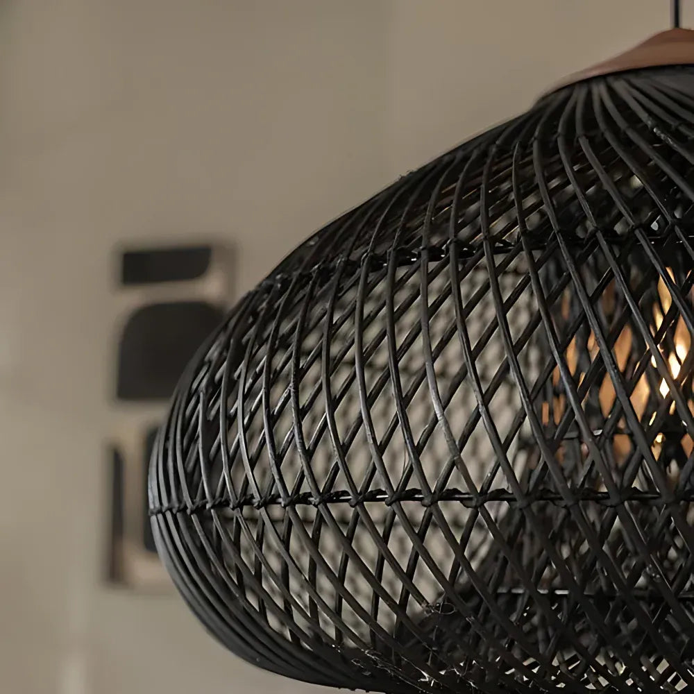 Handwoven Rattan Pendant Light with Open-Weave Design and Warm Ambient Glow