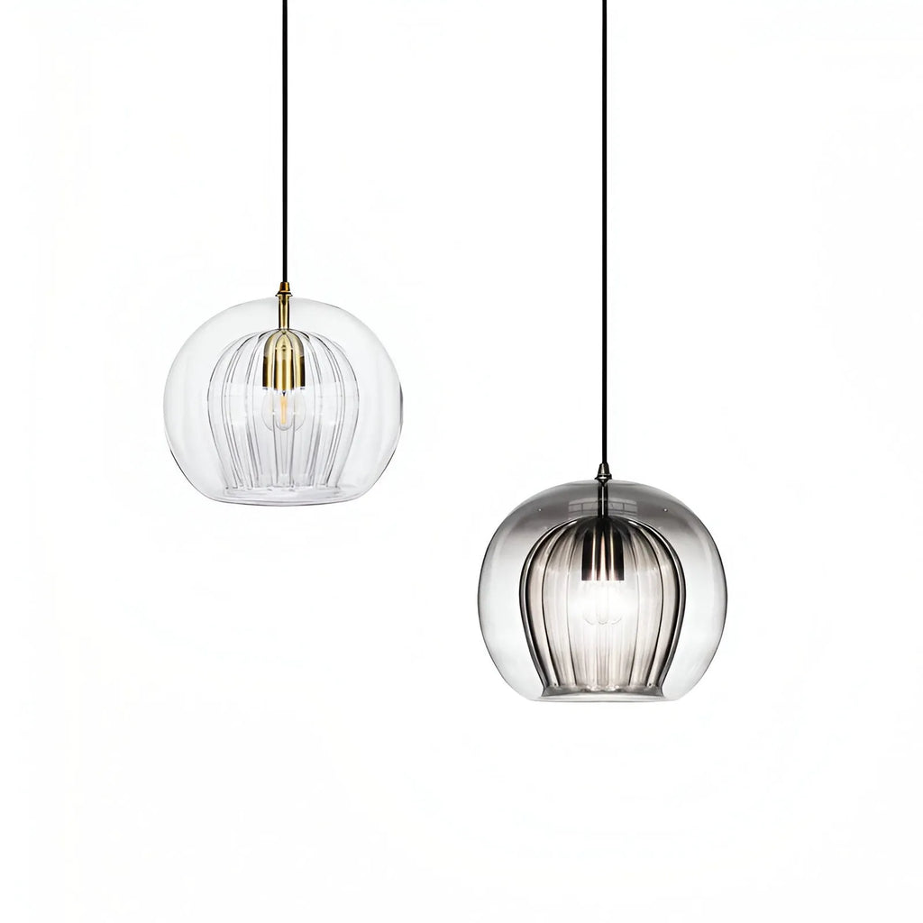 Kitchen Pendant Light Fixtures with Spherical Glass Shade and Iron Fitting