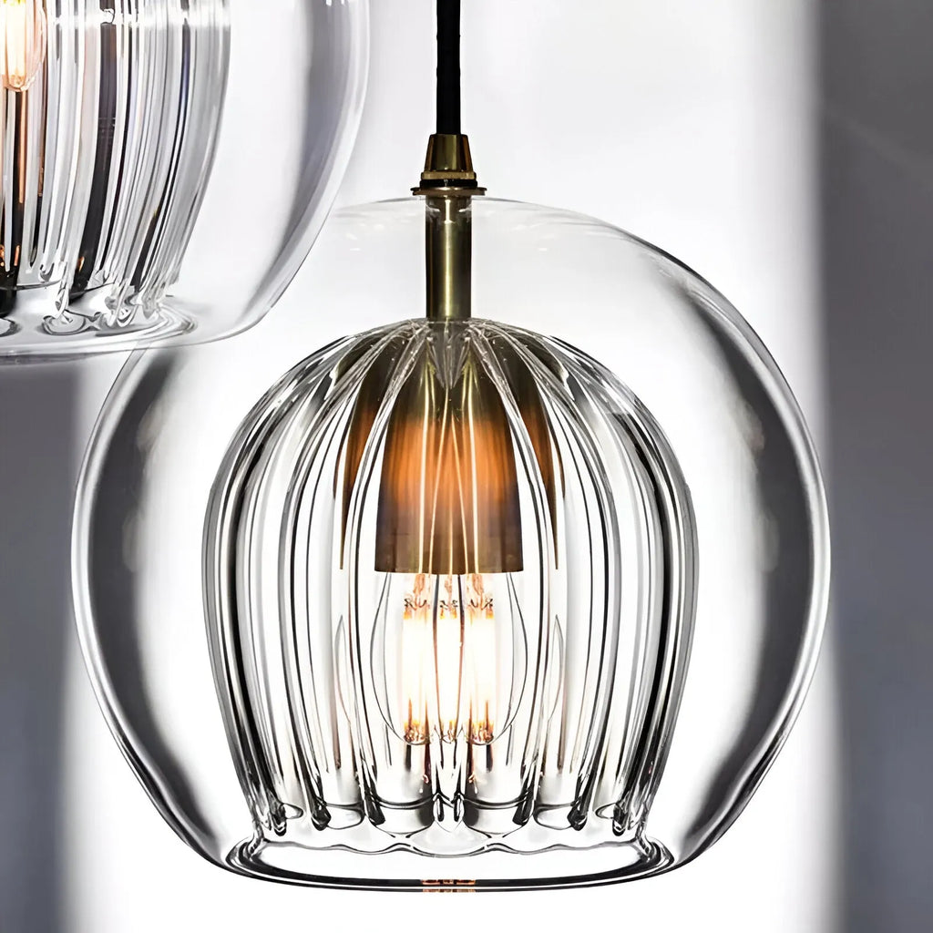 Kitchen Pendant Light Fixtures with Spherical Glass Shade and Iron Fitting