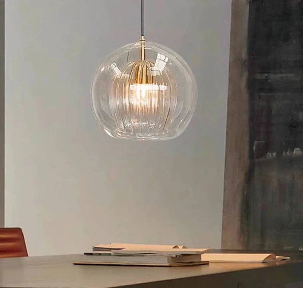Kitchen Pendant Light Fixtures with Spherical Glass Shade and Iron Fitting