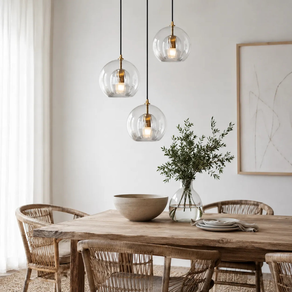 Kitchen Pendant Light Fixtures with Spherical Glass Shade and Iron Fitting