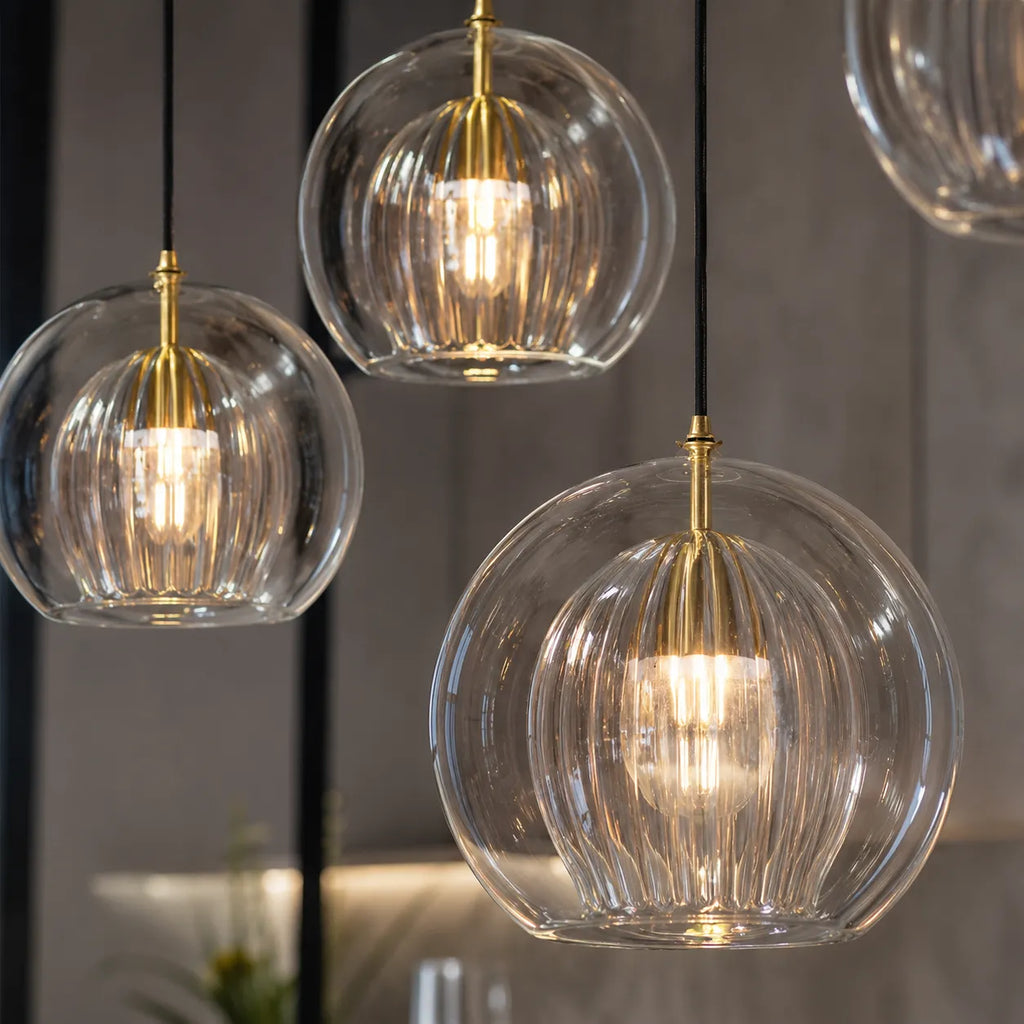 Kitchen Pendant Light Fixtures with Spherical Glass Shade and Iron Fitting