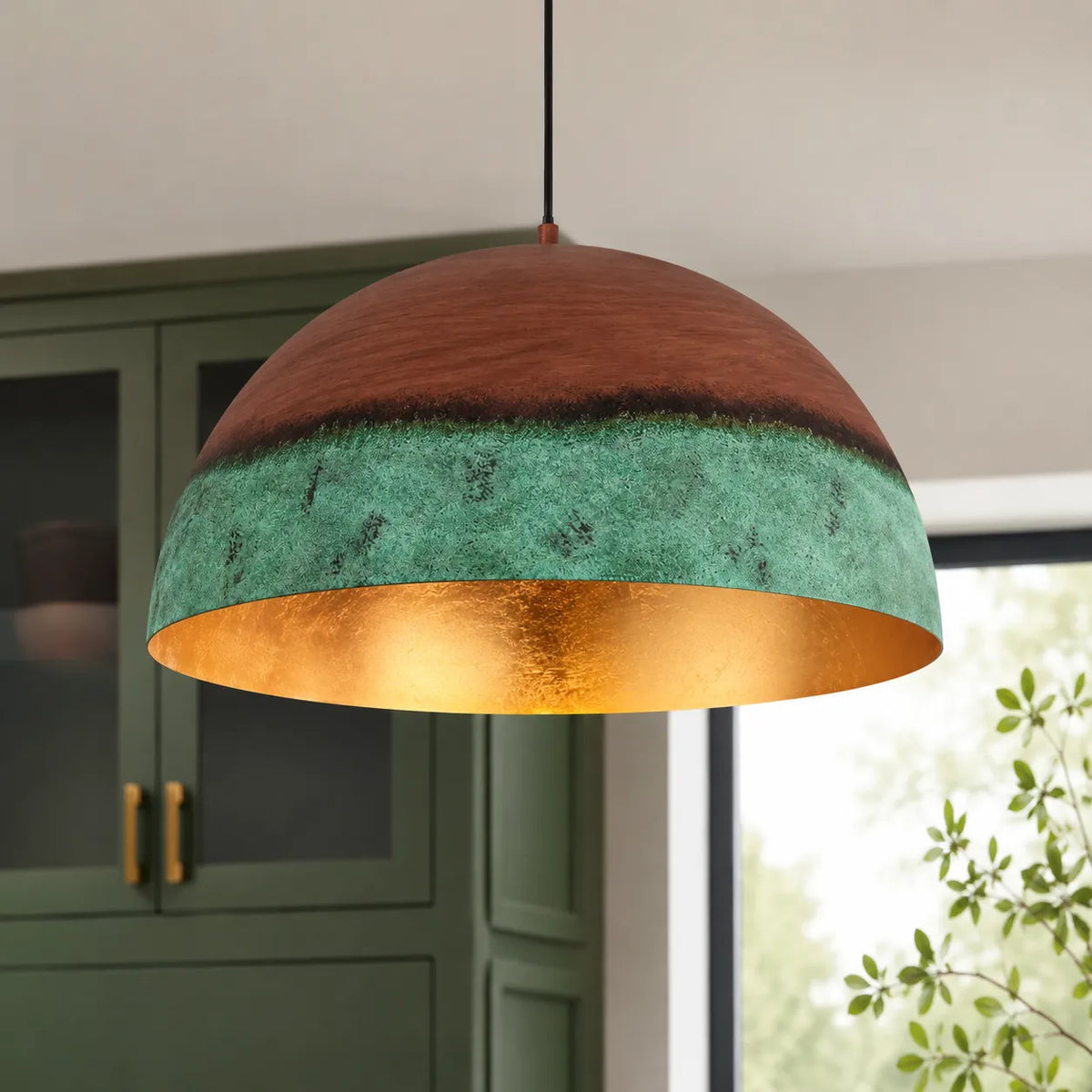Suspension en forme de dôme en cuivre et vert style maison de campagne Perla