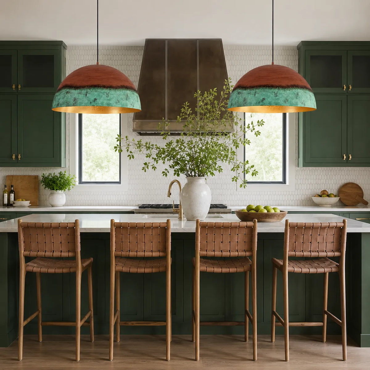 Suspension en forme de dôme en cuivre et vert style maison de campagne Perla
