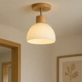 Kitchen Ceiling Light with Scandinavian Wood Accent and Ribbed Bell Shade