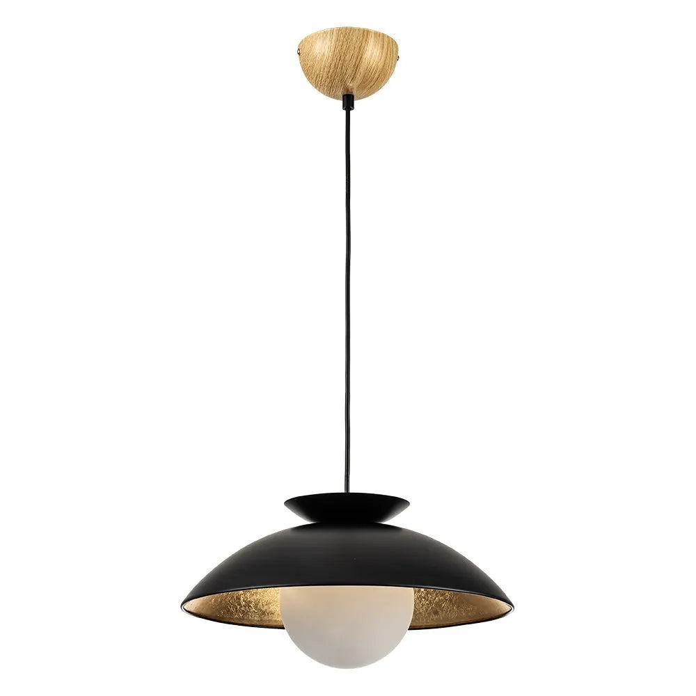 Suspension avec globe en verre en forme de dôme et intérieur à feuille d’or