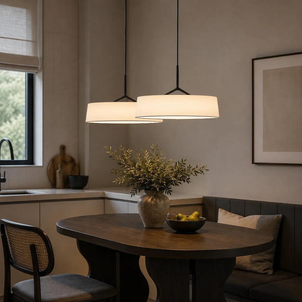 LED Pendant Lights with Scandinavian Drum Fabric Shade and Warm 3000k Integrated