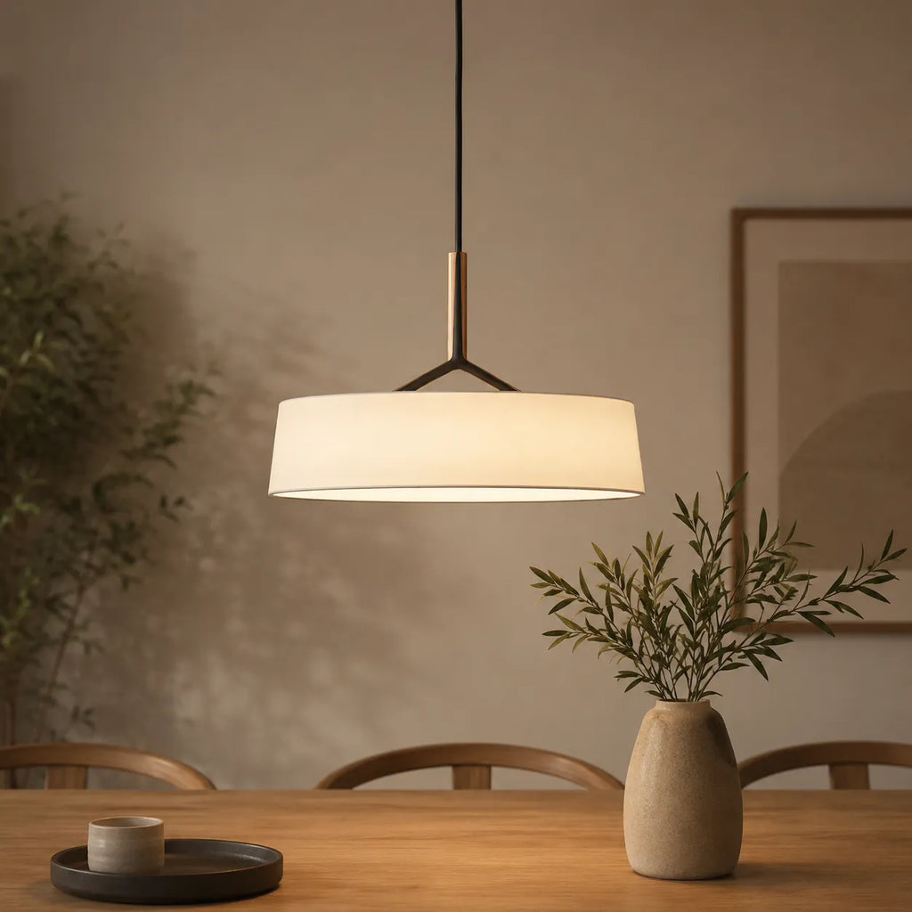 LED Pendant Lights with Scandinavian Drum Fabric Shade and Warm 3000k Integrated