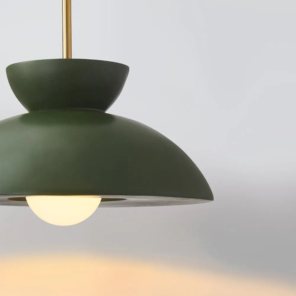 Pendant Light with Matte Resin Dome Shade and Inverted Curved Form
