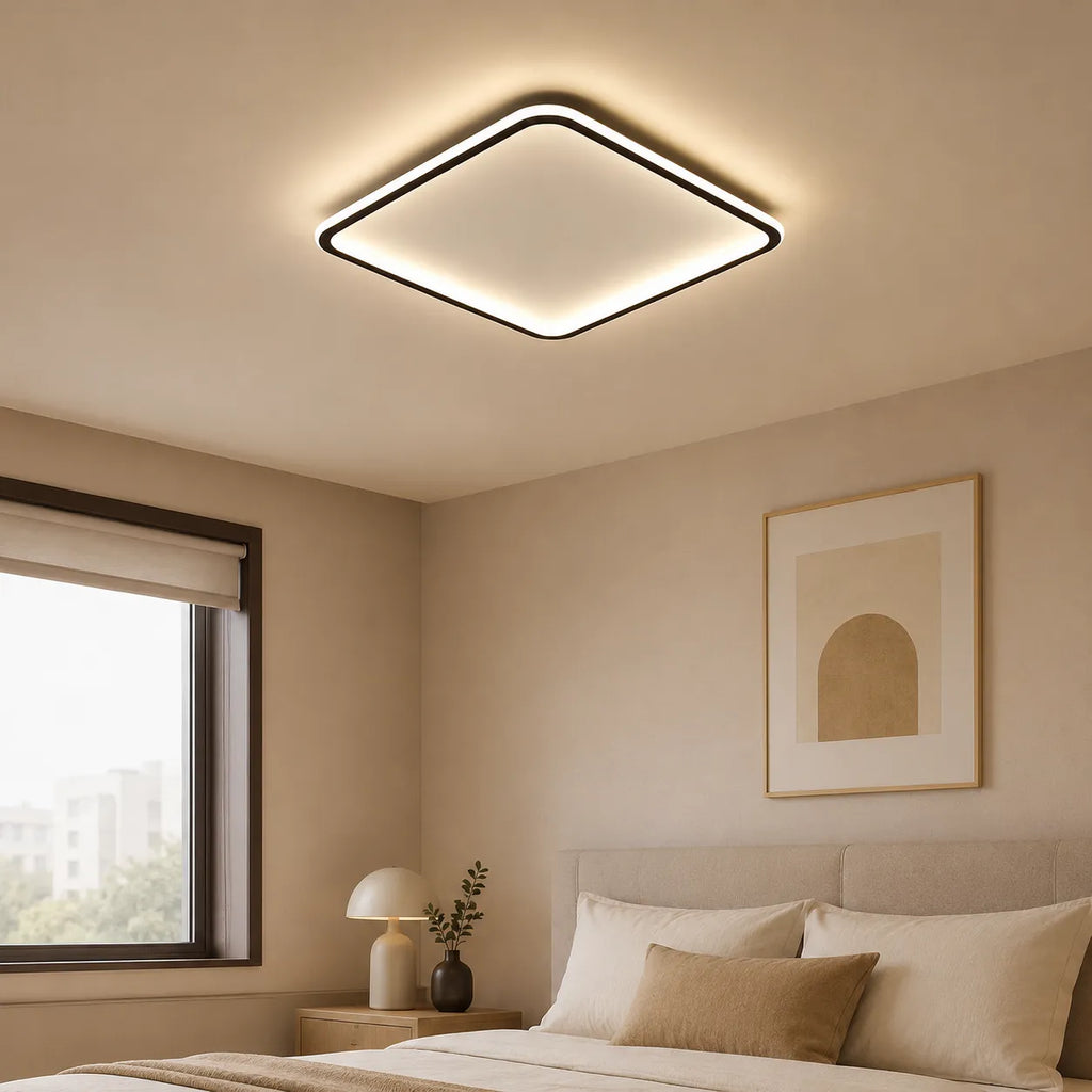 Square LED Oyster Light Scandinavian Flush Mount Ceiling Light for Bedrooms and Living Rooms